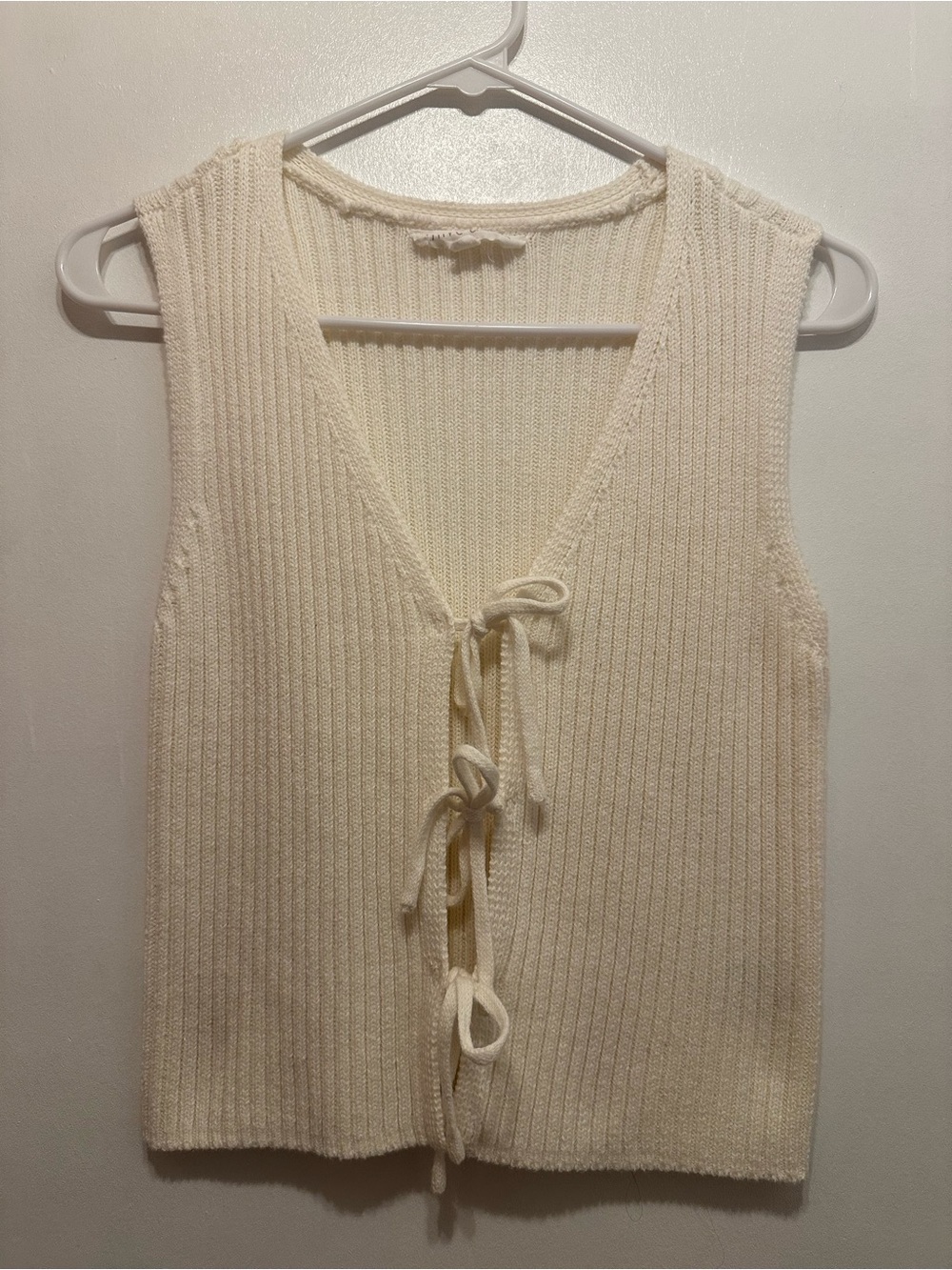 Olive & Oak Ivory Ribbed Knit Tie-Front Vest